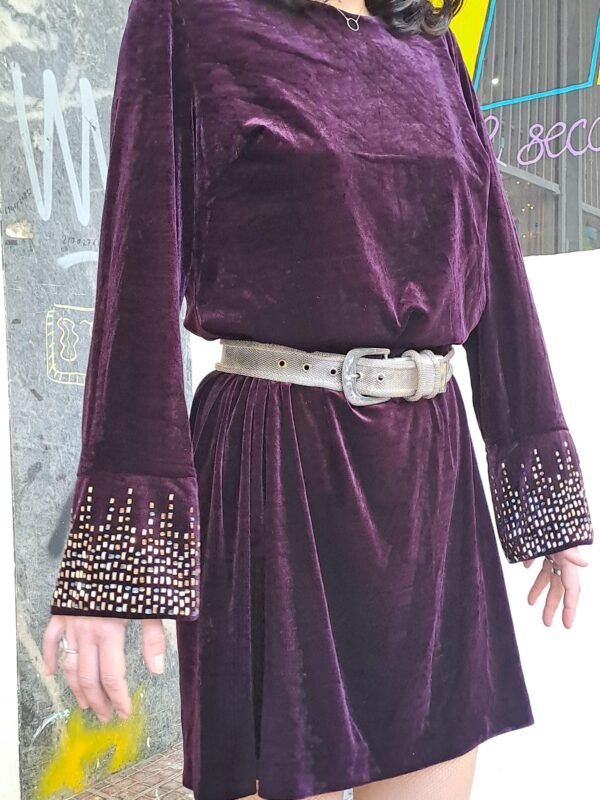 Βελούδινο Μακρυμάνικο  φόρεμα  Calvin Klein (deep purple), με λεπτομερειες στο μανικι - Image 4
