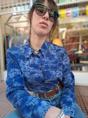 vintage patterned μπλε πουκαμισο