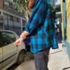καρο πουκαμισο (πετρολ, μαυρο)
