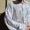 vintage λευκο patterned πουκαμισο (γαλαζιο, λιλα, μπεζ)