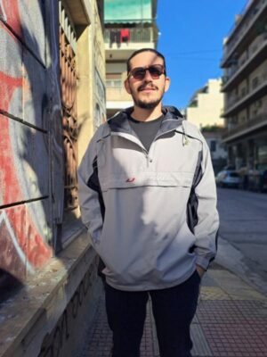 vintage Umbro half zipped αθλητικο jacket (light grey, μαυρο)