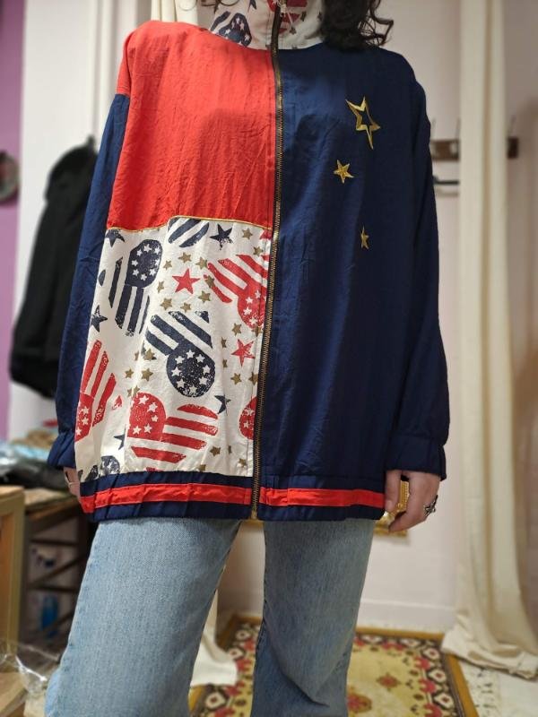 Αθλητικό  unisex vintage μπουφάν με σχέδια (μπλε, κοκκινο) - Image 2