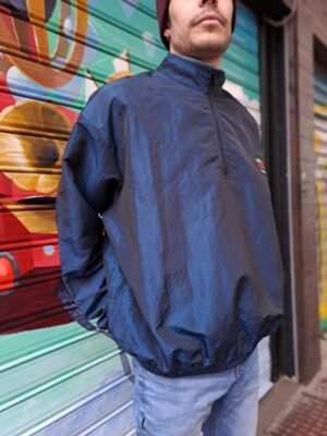 vintage unisex half zipped jacket (πετρολ, μαυρο)