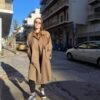 vintage καφε-σοκολατι μακρια καπαρντινα με επενδυση