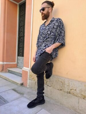 vintage blue geometrical patterned shirt