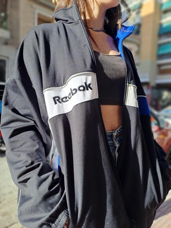 vintage Reebok sport jacket (μαυρο, μπλε, λευκο, ασημι)