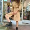 vintage tan suede midi buttoned up & belted dress