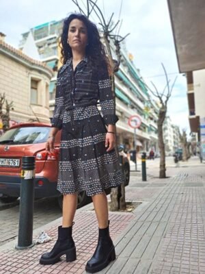 vintage black midi dress (partly dotted,partly floral)