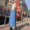 vintage denim midi κλος φουστα με full zip
