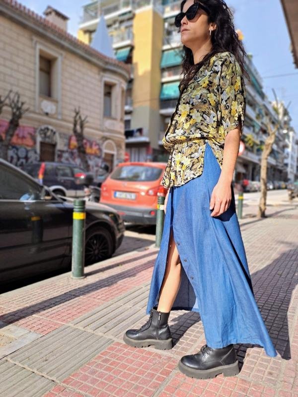 vintage denime maxi κλος φουστα με κουμπια μπροστα - Image 5