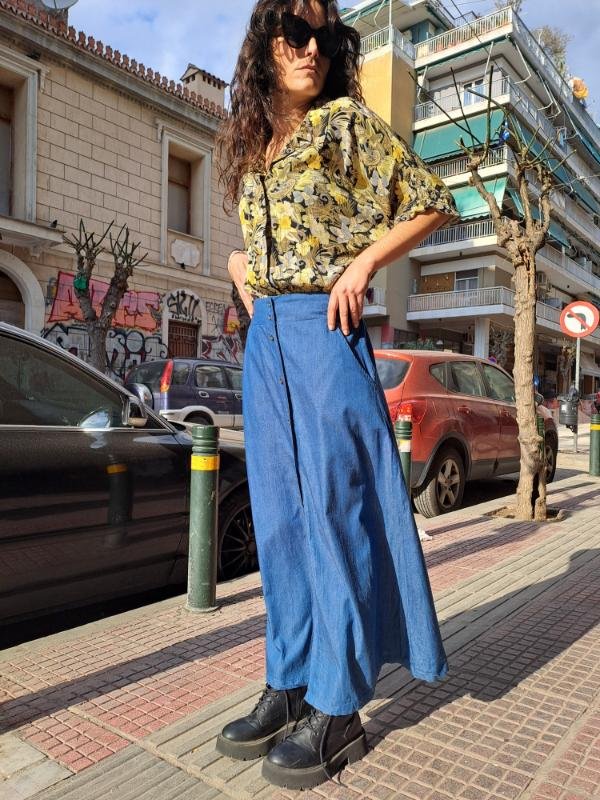 vintage denime maxi κλος φουστα με κουμπια μπροστα - Image 4