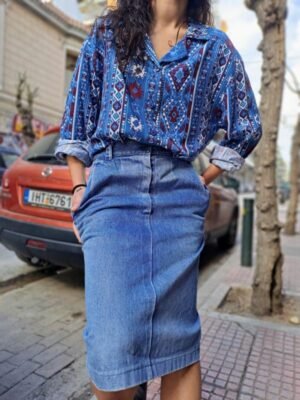 vintage denim midi pencil φουστα