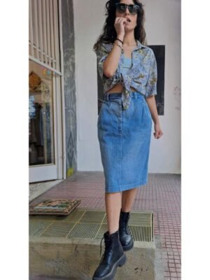 vintage denim pensil midi skirt