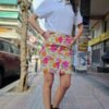 vintage denim mini floral φουστα