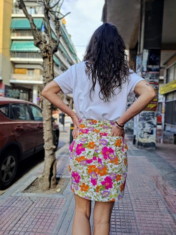 vintage denim mini floral φουστα - Image 4