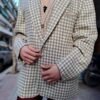 vintage unisex wool blazer with suede details on collar & pockets