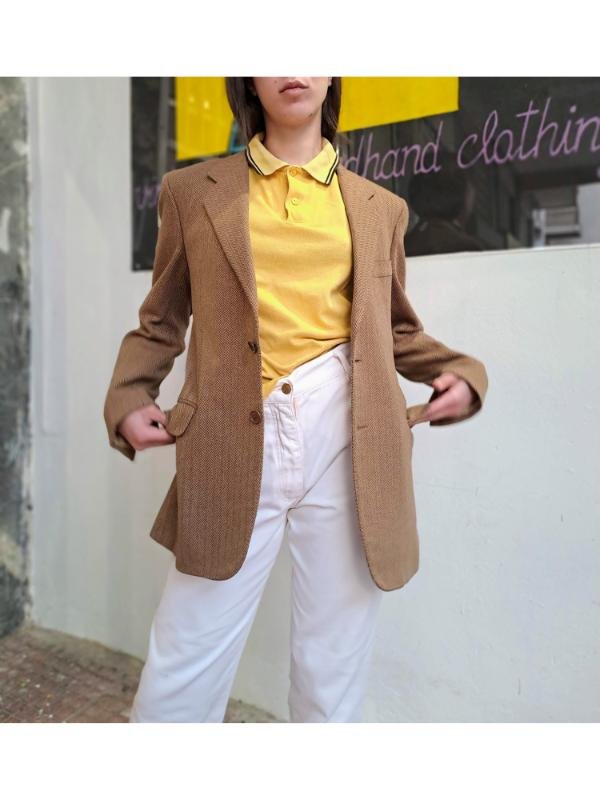 vintage unisex wool blazer (ochre, beige) - Image 2