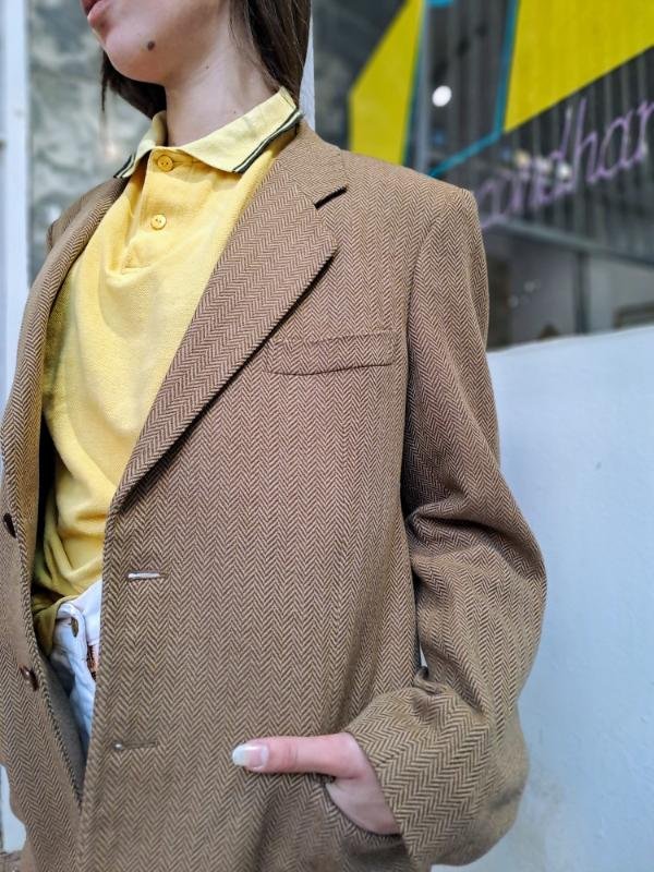 vintage unisex wool blazer (ochre, beige) - Image 3