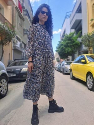 vintage floral dress with frills and pleats, relaxed fit