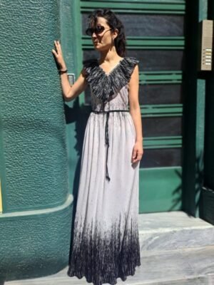 vintage floral super maxi dress lightly pleated
