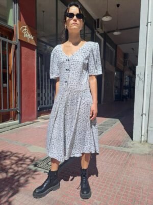 vintage floral white flare dress