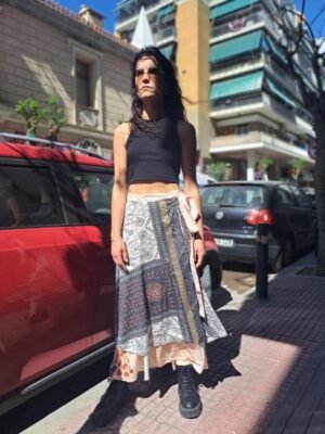 ethnic wrap-around double face maxi skirt