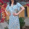 vintage patterned midi silk dress