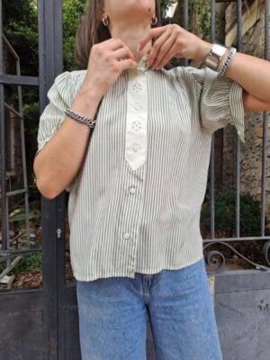 vintage silk stripped(chaki) summer shirt