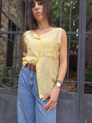 vintage silk lemon yellow shirt