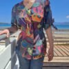 vintage abstract patterned summer shirt with back belt