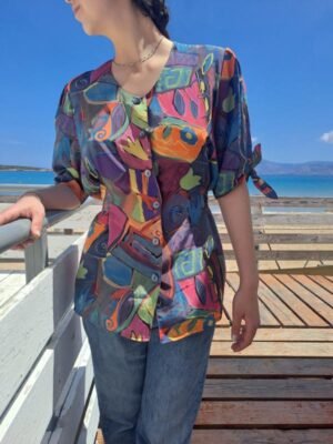 vintage abstract patterned summer shirt with back belt