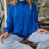 90's vintage blue drape turtle neck shirt