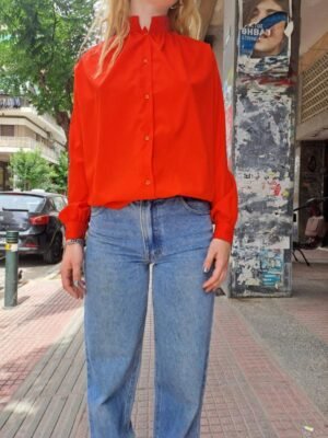 vintage red shirt ,embroidered neckline