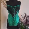 vintage corset emerald green with black lacing
