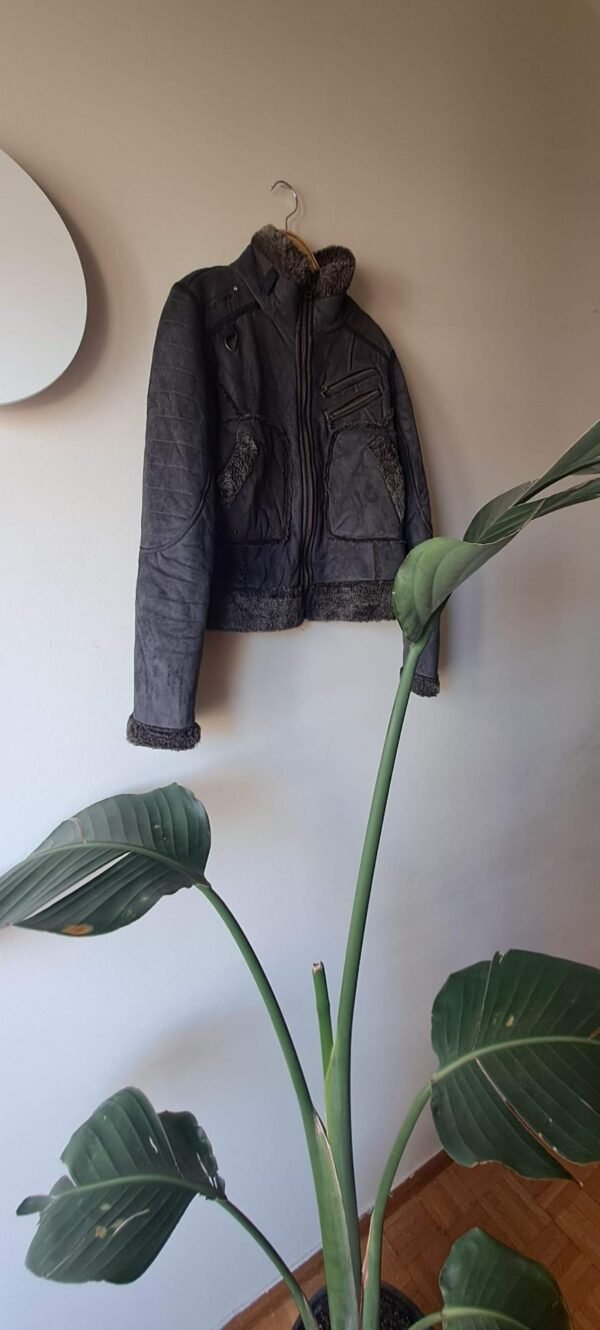vintage grey-black  leather suede jacket with fur lining - Image 3
