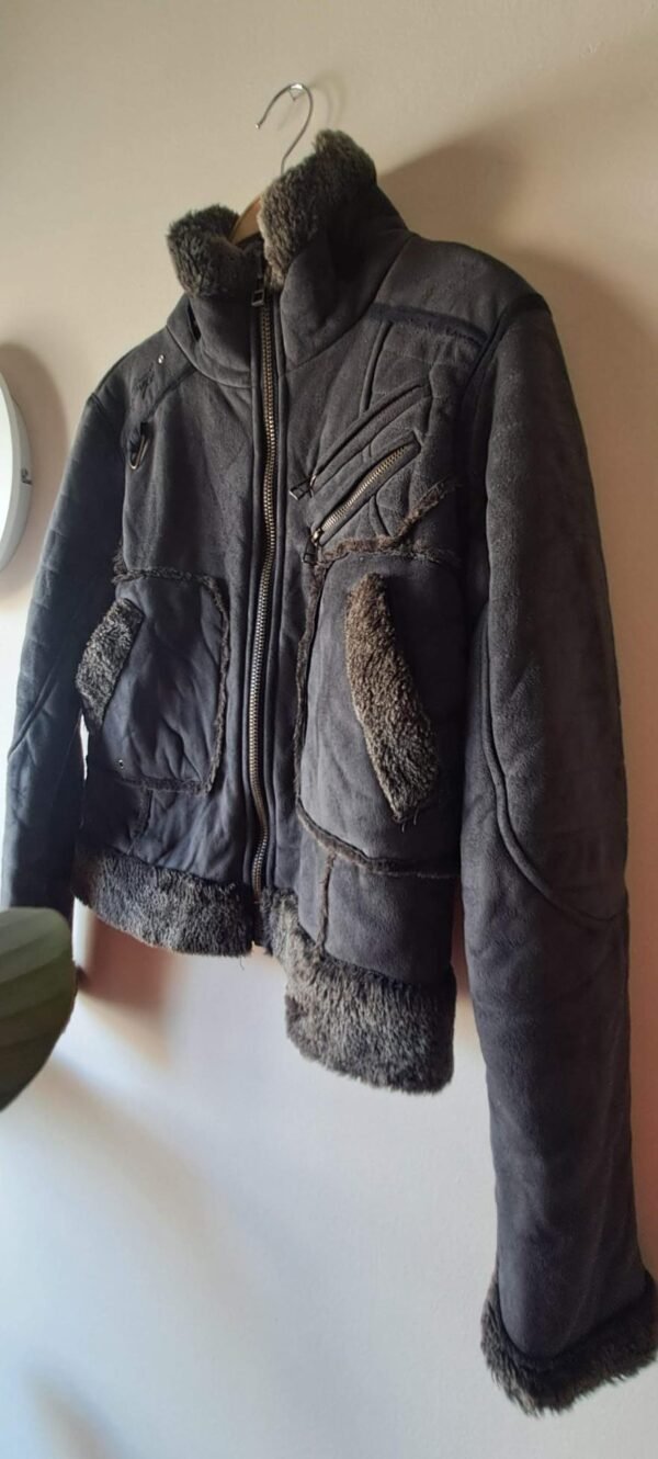 vintage grey-black  leather suede jacket with fur lining - Image 2