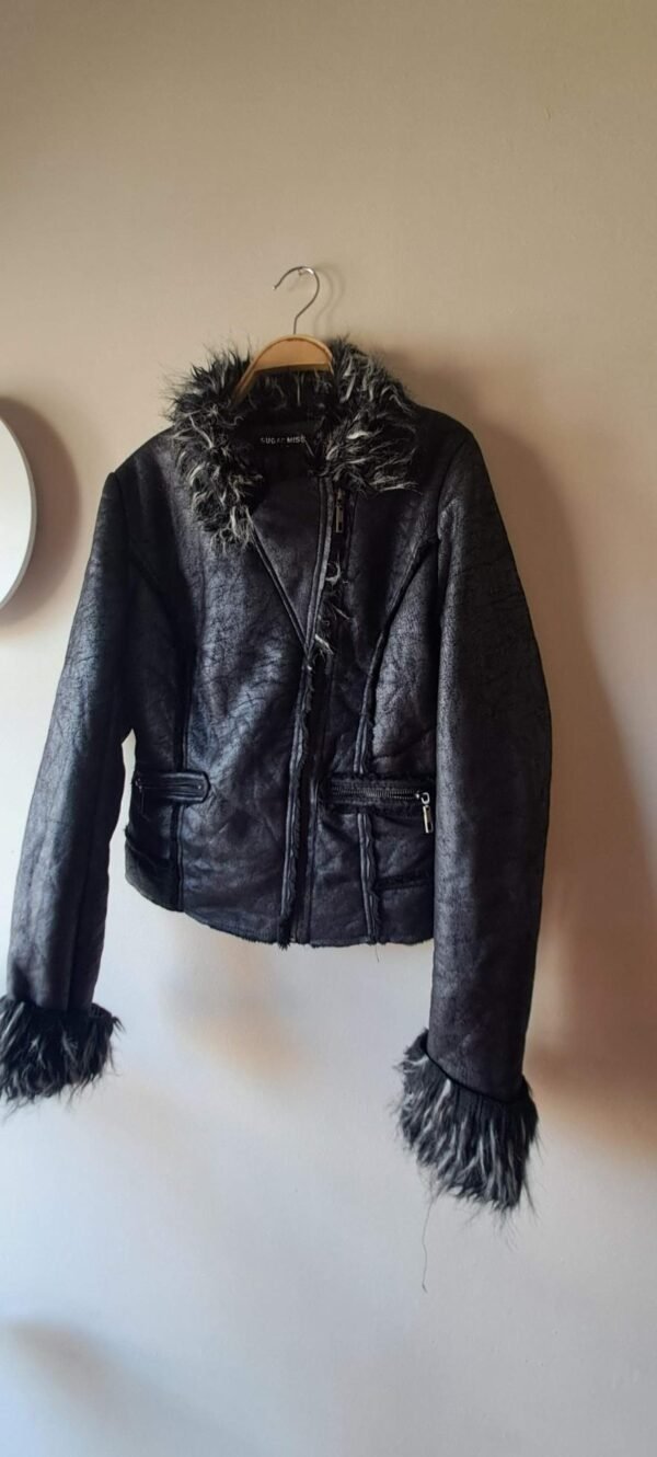 vintage shiny suede leather jacket with fur lining