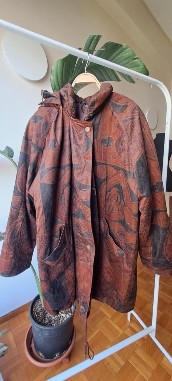 90's vintage parka jacket earthy colours, abstract pattern