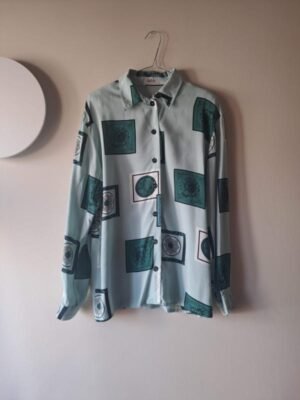 vintage geometrical patterned viscose shirt(sage, green, off white)