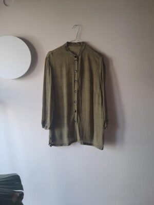 vintage abstract patterned shirt, mao colar, 3/4 sleeves