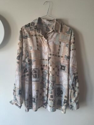 90's vintage crazy patterned shirt(beige, grey, taupe, white)