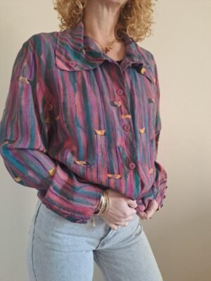 80's vintage viscose crazy patterned shirt (green,pink, fucshia, purple, yellow)