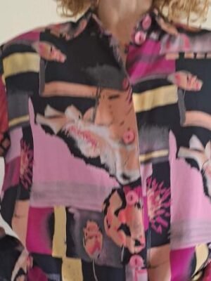 80's vintage crazy patterned shirt(black, pink, peach, magenda, ochre)