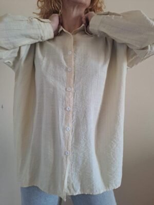 vintage semi transparent striped shirt in cream color