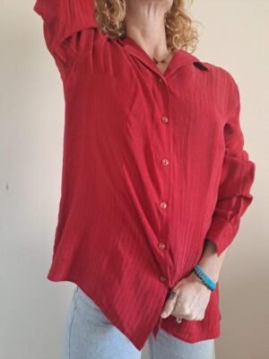 vintage red vegan silk shirt