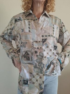 90's vintage crazy paterned shirt (grey,brown beige, black, white)