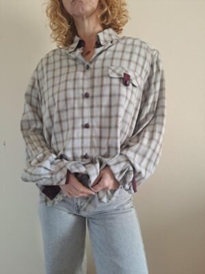 vintage viscose checked shirt (light grey, burgundy)