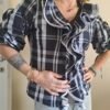 80's vintage black& white checked shirt with frills
