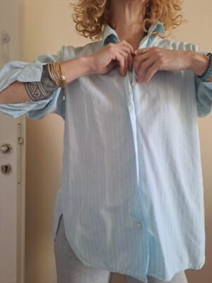 vintage cotton striped shirt (mint,grey)