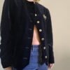 80's vintage black velvet cuttoned up jacket with decorative bow